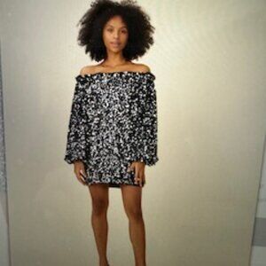 Rotate Black Party Dress Covered in Silver Palettes Size S